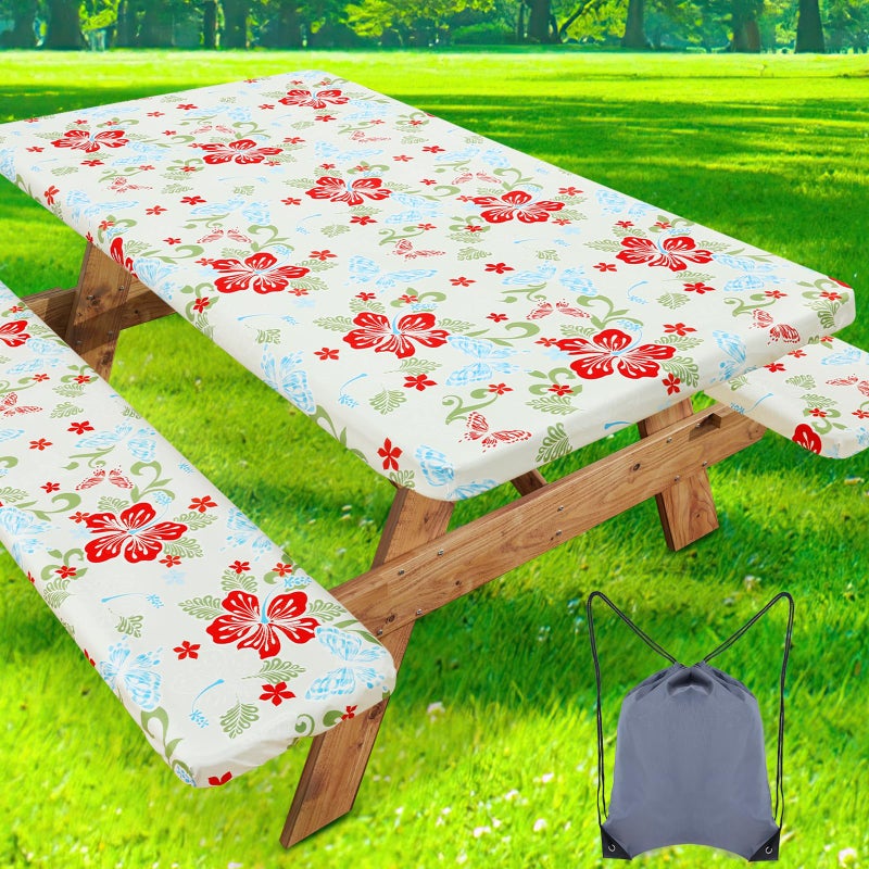 misaya Picnic Table Cover with Bench Cover  Waterproof Elastic Fitted Tablecloth for 6 Foot Tables  Rectangle Washable Polyester Fabric Tablecloths for Picnic  Camping  Outdoor (Butterfly  30"" x 72"") - Image 1
